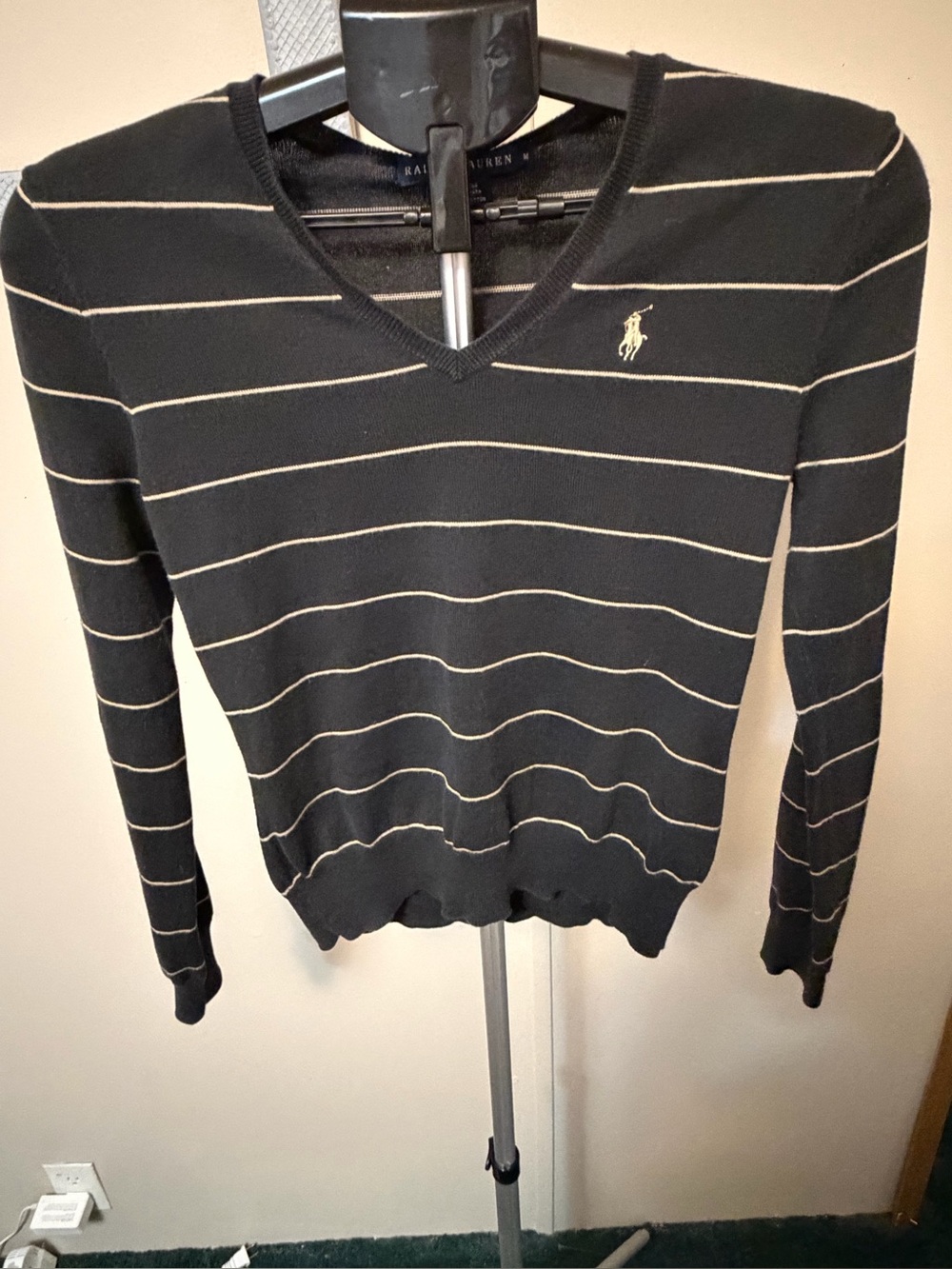 Ralph Lauren Striped V-Neck Pima Cotton Knit Sweater - Women's Medium